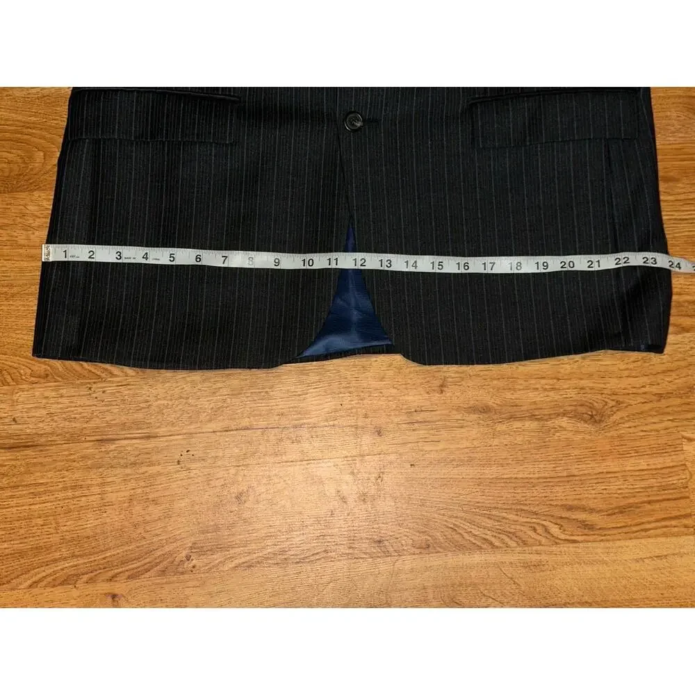 Ralph Lauren Charcoal Blue Pin Stripe Suit Jacket Men's 46 Virgin Wool 3 Button